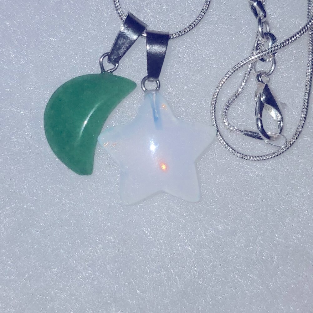 Bobo hippie Opal Star and Jade Moon Sterling Silver 16" Necklace